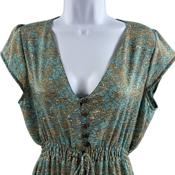 Luck Star Ibiza 100% Silk High Low Button Up Midi Dress Ruffled Hem Unique Print - Picture 4 of 16